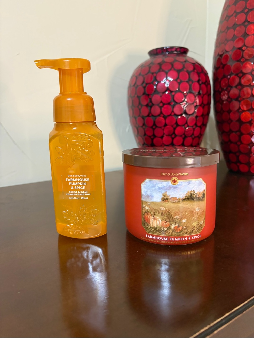 Bath & Body Works Farmhouse Pumpkin & Spice Foaming Soap and 3 Wick Candle